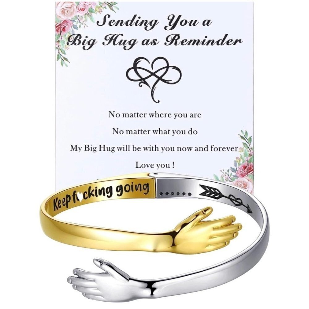 Engraved Hug Two-Tone Bracelet with Hinged Opening